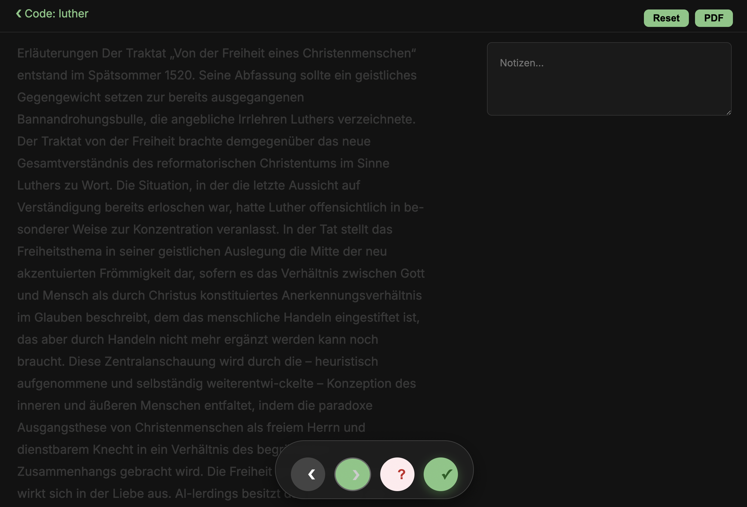 NODIS-Reader: frisch geöffneter Text, alle Sätze noch unbearbeitet