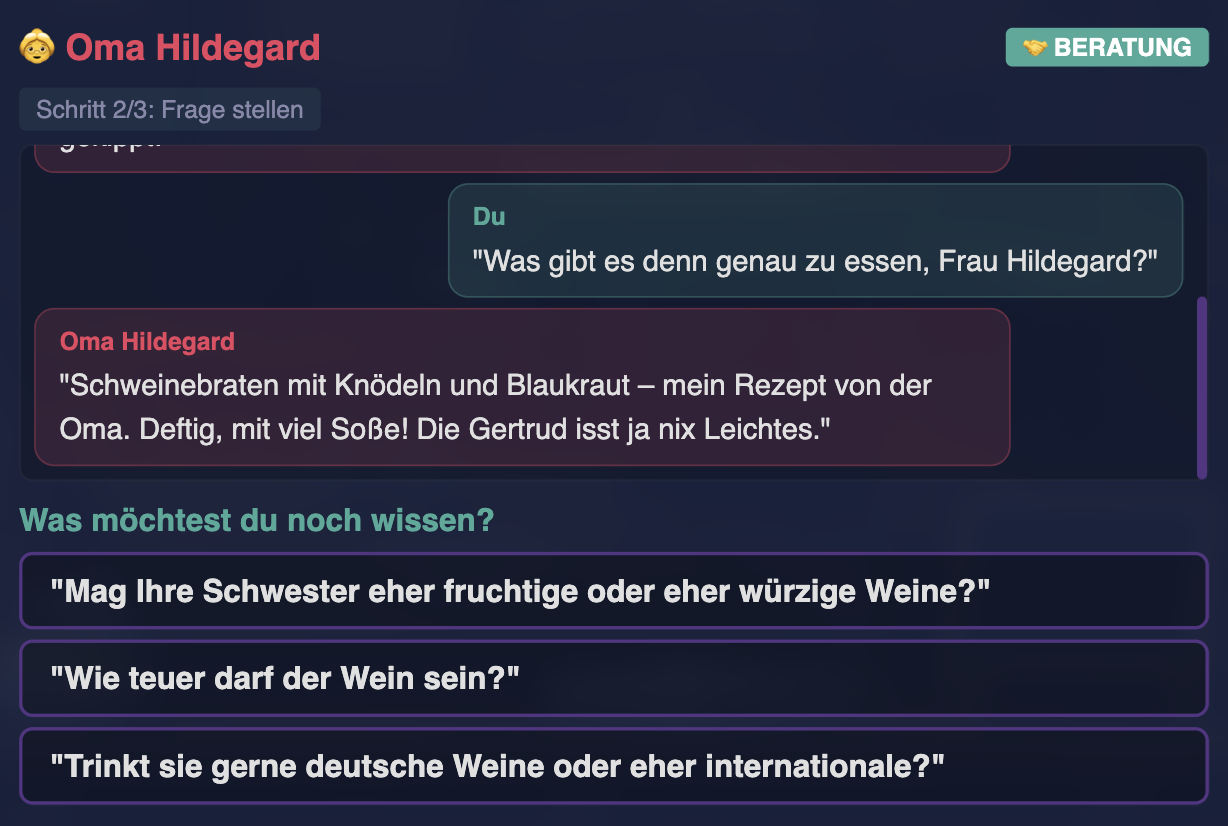 Fragetyp: Beratung — Gast beschreibt vage Vorlieben