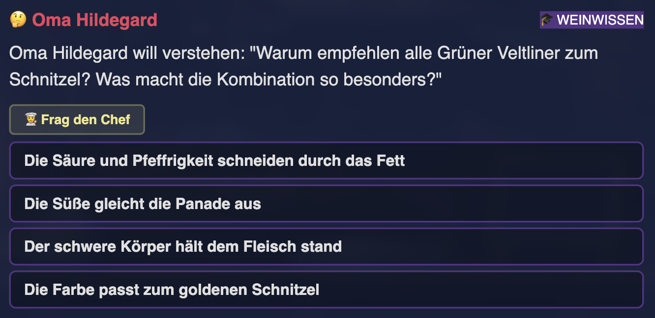 Fragetyp: Weinwissen — Fachfragen zu Rebsorten, Regionen und Qualitätsstufen